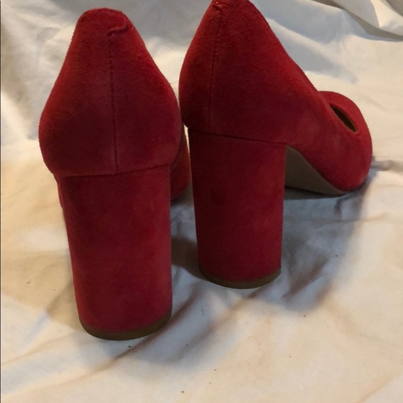 Red Suede Franco Sarto half block pumps - Picture 3 of 6